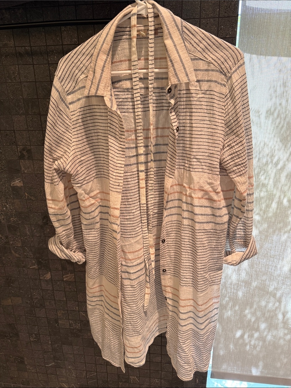 Roxy Striped Lightweight Tunic in White, Blue, Tan